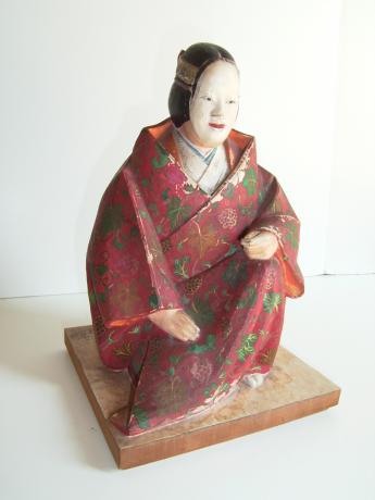 CARVED AND PAINTED WOODEN NOH FIGURE