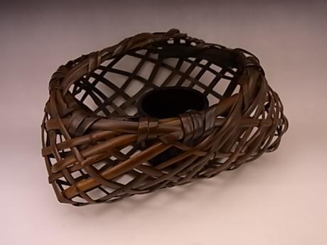 JAPANESE 20TH CENTURY BAMBOO FLOWER BASKET BY TANABE CHIKUUNSAI II<br><font color=red><b>SOLD</b></font> 