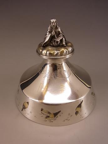 JAPANESE MEIJI PERIOD STERLING SILVER INK WELL<br><font color=red><b>SOLD</b></font>