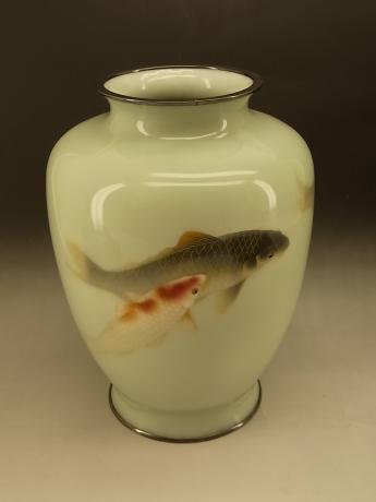 JAPANESE EARLY 20TH CENTURY ANDO KOI DESIGN CLOISONNE VASE<br><font color=red><b>SOLD</b></font>