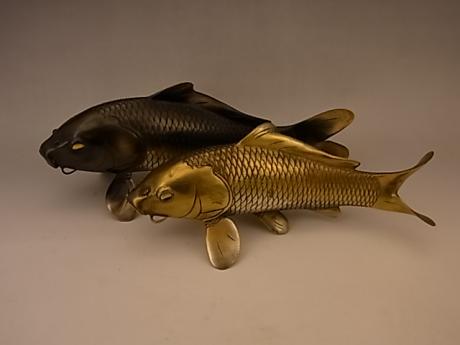 JAPANESE MID 20TH CENTURY CAST PAIR OF KOI<br><font color=red><b>SOLD</b></font>