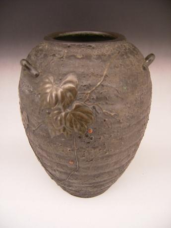 JAPANESE EARLY 20TH CENTURY BRONZE VASE WITH IVY DESIGN<br><font color=red><b>SOLD</b></font>