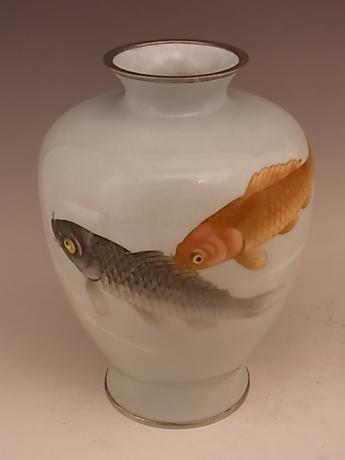 JAPANESE EARLY TO MID 20TH CENTURY CLOISONNE VASE WITH KOI DESIGN<br><font color=red><b>SOLD</b></font>