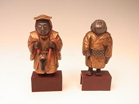 JAPANESE MEIJI PERIOD PAIR OF LACQUERED DOLLS<br><font color=red><b>SOLD</b></font>