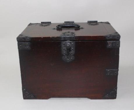 JAPANESE EARLY 20TH CENTURY WOODEN CALLIGRAPHY BOX WITH LOCK AND KEY<br><font color=red><b>SOLD</b></font>