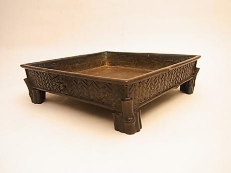 JAPANESE MEIJI PERIOD BRONZE MINI SUIBAN PLANTER WITH SPIDER BY MURATA SEIMIN<br><font color=red><b>SOLD</b></font> 