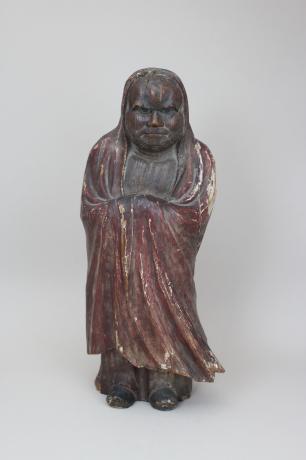 JAPANESE 19TH CENTURY CARVED AND PAINTED DARUMA FIGURE<br><font color=red><b>SOLD</b></font>