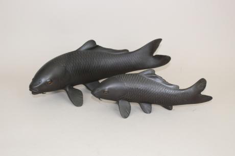 JAPANESE 20TH CENTURY BRONZE PAIR OF KOI OKIMONO<br><font color=red><b>SOLD</b></font> 