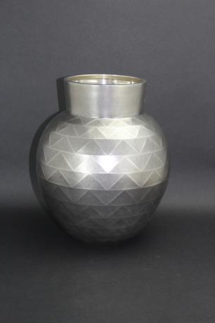 JAPANESE MID 20TH CENTURY PURE SILVER VASE WITH GEOMETRIC DESIGN<br><font color=red><b>SOLD</b></font> 