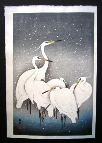 JAPANESE WHITE HERON WOODBLOCK PRINT BY SHOSON OHARA<br><font color=red><b>SOLD</b></font>