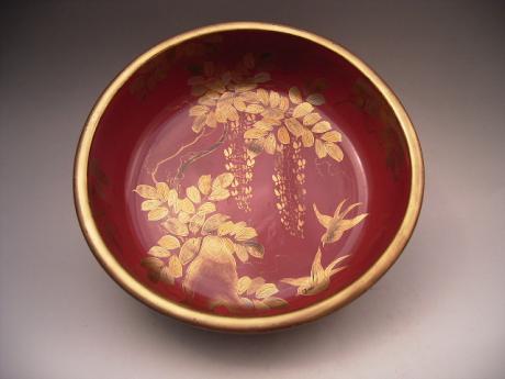 JAPANESE MEIJI PERIOD LARGE RED/BLACK/GOLD LACQUER BOWL<br><font color=red><b>SOLD</b></font>