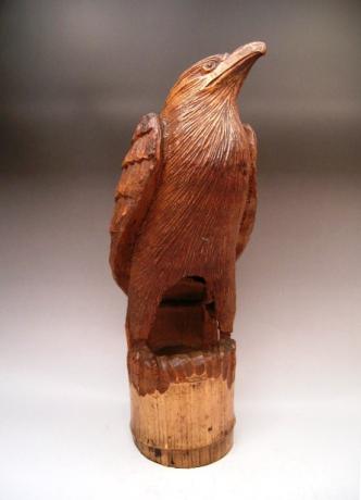 JAPANESE EARLY 20TH CENTURY BAMBOO CARVING OF EAGLE<br><font color=red><b>SOLD</b></font> 