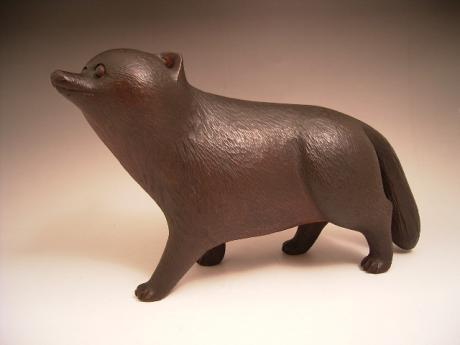 JAPANESE CIRCA 1900 WOODEN CARVING OF TANUKI<br><font color=red><b>SOLD</b></font>