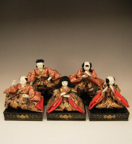 JAPANESE EARLY 20TH CENTURY SET OF 5 MUSICIAN DOLLS FOR GIRL'S DAY<br><font color=red><b>SOLD</b></font>