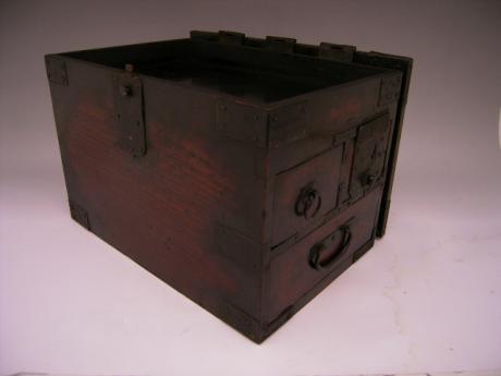 JAPANESE MEIJI PERIOD WOODEN CALLIGRAPHY BOX WITH HINGED TOP AND 3 DRAWERS<br><font color=red><b>SOLD</b></font>