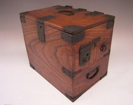 JAPANESE MEIJI PERIOD WOOD CALLIGRAPHY BOX WITH HINGED TOP AND 3 DRAWERS<br><font color=red><b>SOLD</b></font>