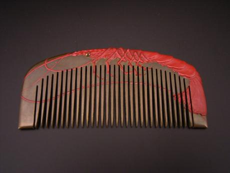 JAPANESE TAISHO - EARLY SHOWA RED LOBSTER DESIGN COMB<br><font color=red><b>SOLD</b></font>