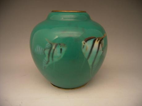 JAPANESE EARLY 20TH CENTURY INABA ANGELFISH DESIGN CLOISONNE VASE<br><font color=red><b>SOLD</b></font>
