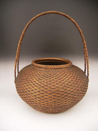 JAPANESE EARLY 20TH CENTURY BAMBOO FLOWER BASKET AND HANDLE<br><font color=red><b>SOLD</b></font>
