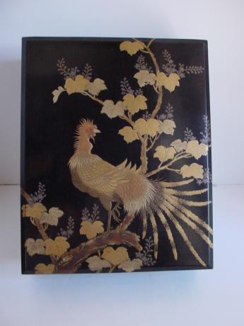 19TH CENTURY LACQUER LETTER BOX WITH PHOENIX AND PAWLONIA DESIGN<br><font color=red><b>SOLD</b></font>