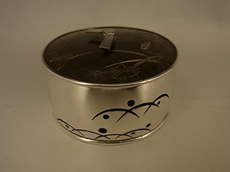JAPANESE EARLY 20TH CENTURY HATTORI PURE SILVER, GLASS AND MIXED METAL INCENSE HOLDER<br><font color=red><b>SOLD</b></font>