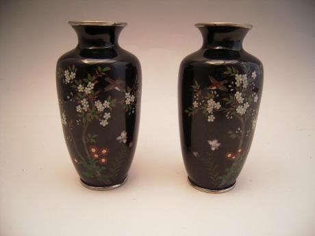 EARLY 20TH CENTURY PAIR OF MINIATURE CLOISONNE VASES<br><font color=red><b>SOLD</b></font>