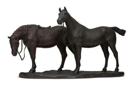 JAPANESE EARLY 20TH CENTURY PAIR OF BRONZE HORSES BY YAMAMOTO KOZAN<br><font color=red><b>SOLD</b></font>