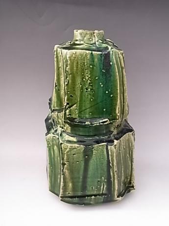 JAPANESE 20-21ST CENTURY ORIBE WARE VASE BY HAYASHI SHOTARO <br><font color=red><b>SOLD</b></font>