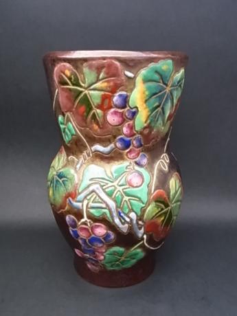 JAPANESE EARLY 20TH CENTURY CLOISONNE VASE WITH GRAPE DESIGN<br><font color=red><b>SOLD</b></font>