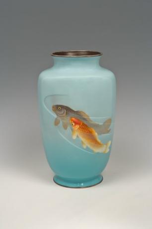 JAPANESE EARLY 20TH CENTURY CLOISONNE VASE WITH KOI DESIGN<br><font color=red><b>SOLD</b></font>