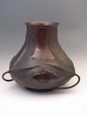 JAPANESE CIRCA 1900 BRONZE ART NOUVEAU LEAF DESIGN VASE<br><font color=red><b>SOLD</b></font>