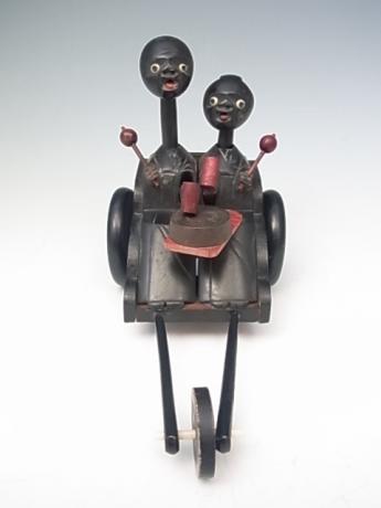 JAPANESE CIRCA 1900 KOBE TOY OF PAIR RIDING A RICKSHAW<br><font color=red><b>SOLD</b></font> 