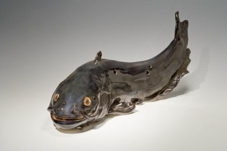 JAPANESE MEIJI PERIOD CATFISH SHAPED INCENSE BURNER BY SUWA SOZAN I<br><font color=red><b>SOLD</b></font>