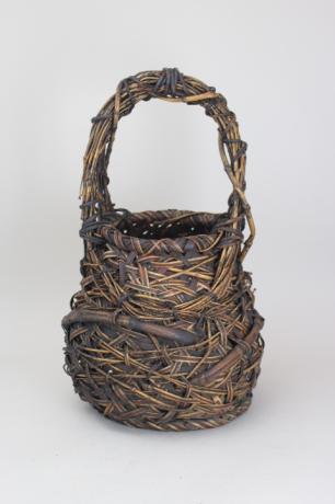 JAPANESE MID 20TH CENTURY BAMBOO FLOWER BASKET WITH NATURAL HANDLE<br><font color=red><b>SOLD</b></font> 