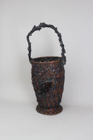 JAPANESE MID 20TH CENTURY BAMBOO FLOWER BASKET<br><font color=red><b>SOLD</b></font> 