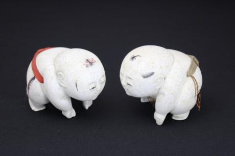 JAPANESE EARLY 20TH CENTURY PAIR OF GOSHO SUMO DOLLS <br><font color=red><b>SOLD</b></font> 