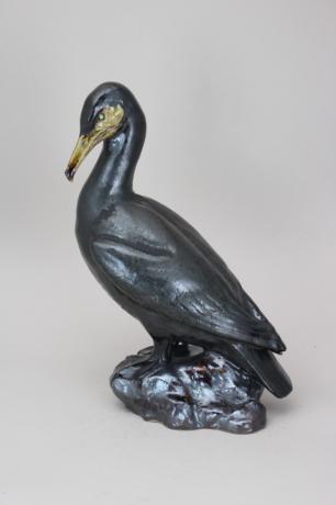 JAPANESE MID 20TH CENTURY CERAMIC CORMORANT OKIMONO BY SHISHU<br><font color=red><b>SOLD</b></font>