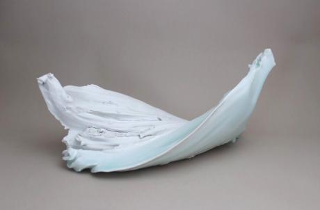 JAPANESE LATE 20TH CENTURY (1992) CELADON PORCELAIN OBJET D'ART FREEZE FLAME BY KATO TSUBUSA<br><font color=red><b>SOLD</b></font>