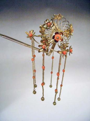 Vintage Pair Japanese Kanzashi-bira Bira Faux Ivory Hair Ornaments Pins  With Dangles 