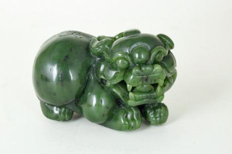 CHINESE SPINACH JADE FOO DOG FIGURINE<br><font color=red><b>SOLD</b></font>