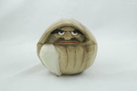 JAPANESE LATE 20TH-EARLY 21ST CENTURY HAND CARVED WOODEN DARUMA<br><font color=red><b>SOLD</b></font> 