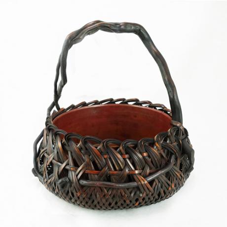 Japanese Mid 20th Century Bamboo Ikebana Basket with Wisteria Handle