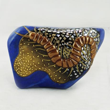 Japanese Lacquered Lapis Lazuli Stone Bunchin - Centipede Design by Okada Shihoh (1948-2022)
