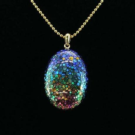 Japanese Contemporary Lacquer Inlaid Oval Rainbow Pendant by Sano Keisuke<br><font color=red><b>SOLD</b></font>