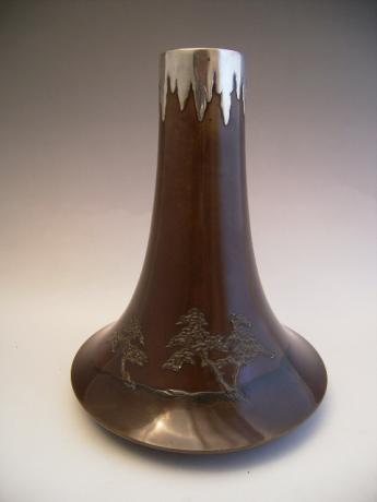 Japanese Meiji Period Bronze and Silver Mt. Fuji Vase<br><font color=red><b>SOLD</b></font>