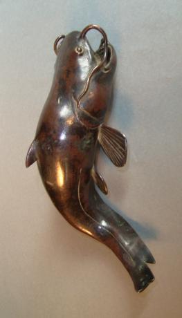 JAPANESE MID 19TH CENTURY BRONZE CATFISH WALL POCKET<br><font color=red><b>SOLD</b></font>