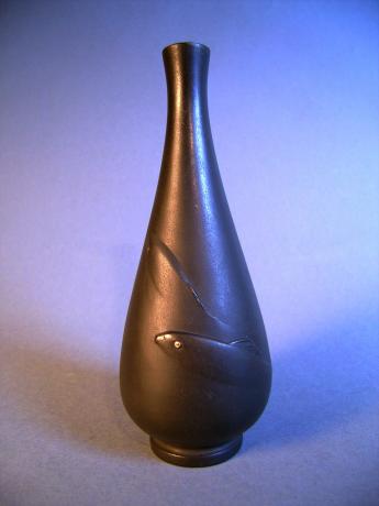 JAPANESE SMALL BRONZE AYU FISH VASE<br><font color=red><b>SOLD</b></font>