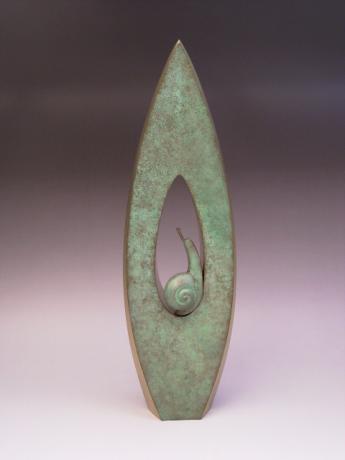 JAPANESE MID-LATE 20TH C. BRONZE FLOWER HOLDER WITH SNAIL BY NEYA CHUROKU<br><font color=red><b>SOLD</b></font>