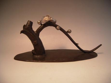 JAPANESE EARLY 20TH CENTURY BRONZE OKIMONO OF PLUM TREE BY AIDA TOMIYASU<br><font color=red><b>SOLD</b></font>