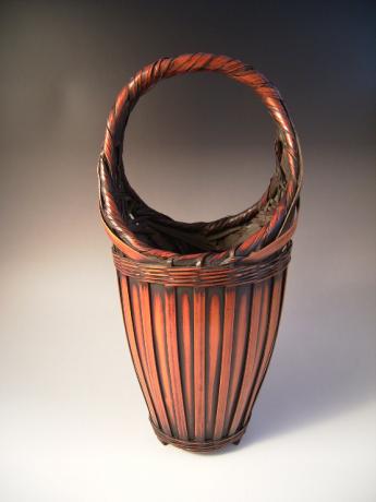 JAPANESE EARLY 20TH CENTURY BAMBOO FLOWER BASKET<br><font color=red><b>SOLD</b></font>